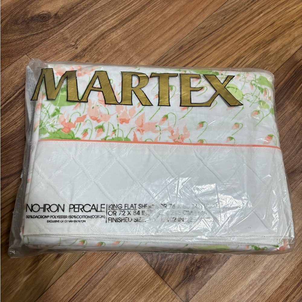 Vintage Martex King Flat Sheet Dead Stock Percale 50/50 Cotton/Poly Floral